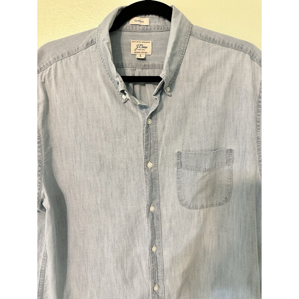 J. Crew Jeans Mens SS Chambray Button Shirt Sz L Blue/Lightweight/Classic - Picture 2 of 13